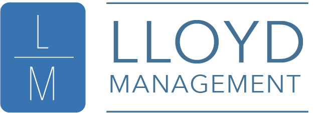 Lloyd Management logo with a blue square and a white square divided by a line.